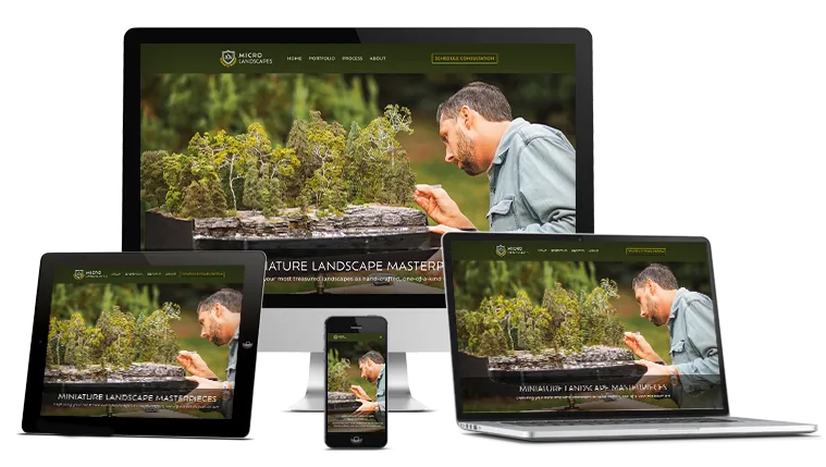 Micro Landscapes Website shown on computer, tablet, and mobile