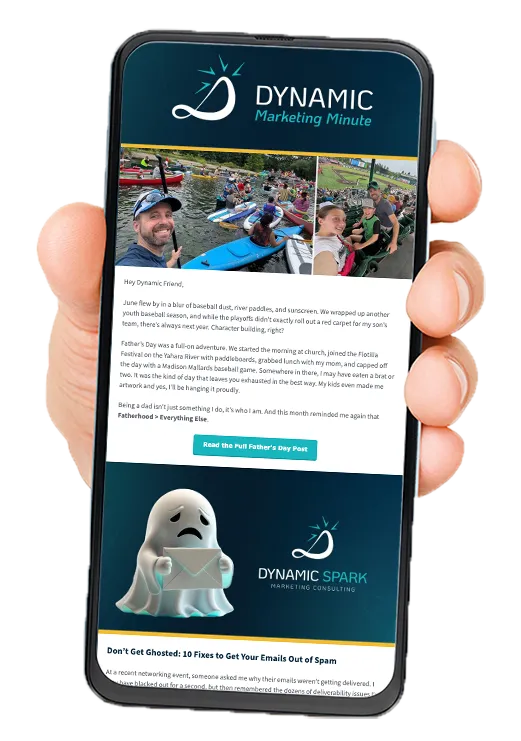 hand-holding-phone-dynamic-marketing-minute-enewsletter Hand Holding Phone with Dynamic Marketing Minute enewsletter